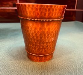 Vintage heavy copper tumbler with hammered and rope detailing