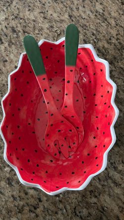 Watermelon Salad Bowl with Serving Utensils