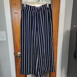 H&M Navy Blue/White  Striped Wide-Leg Pants