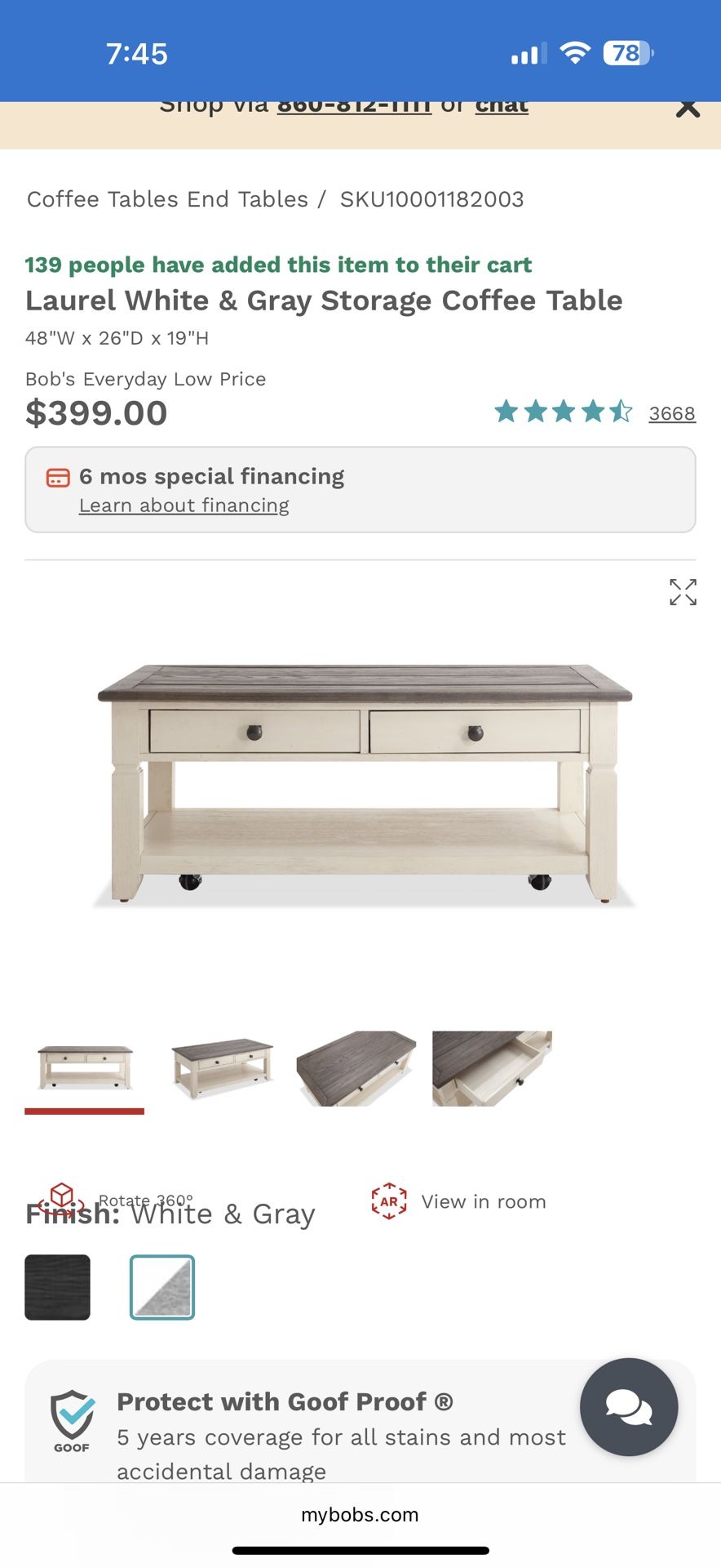 Laurel White & Gray Storage Coffee Table