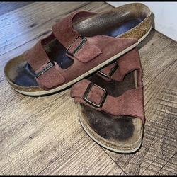Birkenstock Arizona Burgundy Suede Sandals Size 40 M 9.5