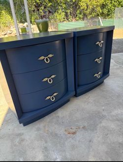 Navy Blue Dresser Set with Gold Leaf Pulls