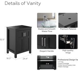 24 Inches Single Bathroom Vnaity Modern Pedestal Sink Bathroom Stand Cabinet Wood Black Bathroom Cabinet