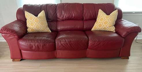 Red Leather Couch & Love seat w/ Ottoman