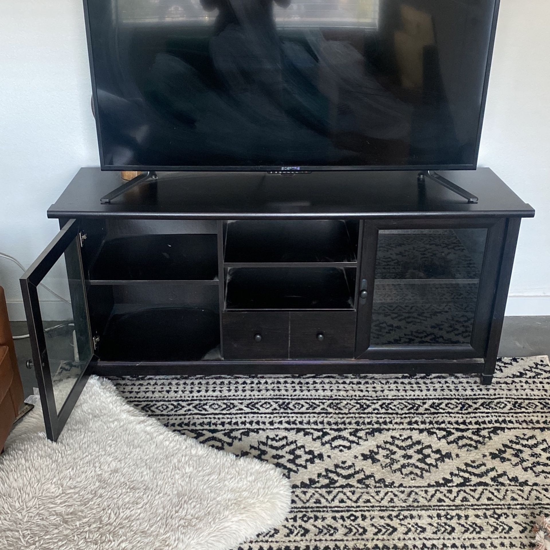 Solid Wood Entertainment System With Glass Doors