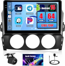 4+64GB Android 15 for Mazda NC Miata MX-5 2009-2015 Car Radio Wireless Carplay Android Auto, Stereo with 9" in-Cell Touch Screen WiFi Bluetooth5.0 GPS