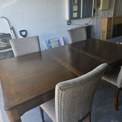 Wood Dining Table with 4 Fabric Chairs