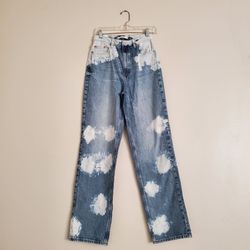 PacSun High Waisted 90's TieDye Slouchy Boyfriend Jeans (Bleach Design)(Size:27)