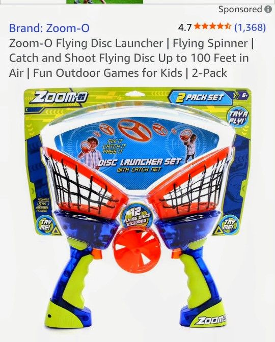 New In Package. 2 PACK ZOOM O FLYING DISC LAUNCHER FLYING SPINNER. SEE PHOTOS. CASH PICKUP ONLY