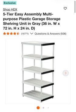 5-Tier Multipurpose Plastic Garage Storage Shelving Rack Unit in Gray (36 in. W x 72 in. H