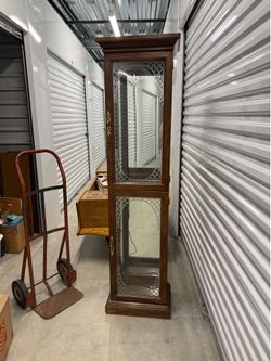 Vintage Wood Curio Cabinet with Etched Glass - American Furniture Co. 1981