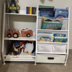 Kids Bookshelf and Toy Storage Organizer: White Book Shelf for Kids Room with Drawer to Storage Books and Toys