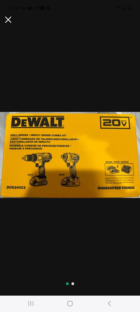 Dewalt Drill And Compat Drill  2 Batteries   .Charger And Bag 