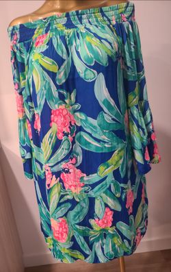 Vestido Lilly Pulitzer Talla L Floral Tropical Hombros Descubiertos