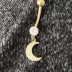 14k Gold Crescent Moon Belly Ring