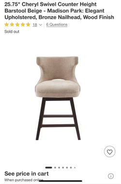 Madison Park Emmett Swivel Counter Stool - Chic Modern, Scoop Back, Counter Height Barstool, Kitchen Island Chair, Solid Wood Legs, Silver Nailhead Ac