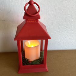 Red Lantern with Flameless Flickering Candle