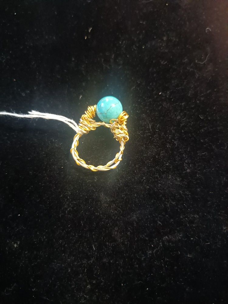 Turquoise And Gold Tone Ring Non Tarnish
