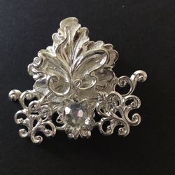 Jane  Silver tone And Rhinestone Brooch  2” X 2”  Excellent Condition 