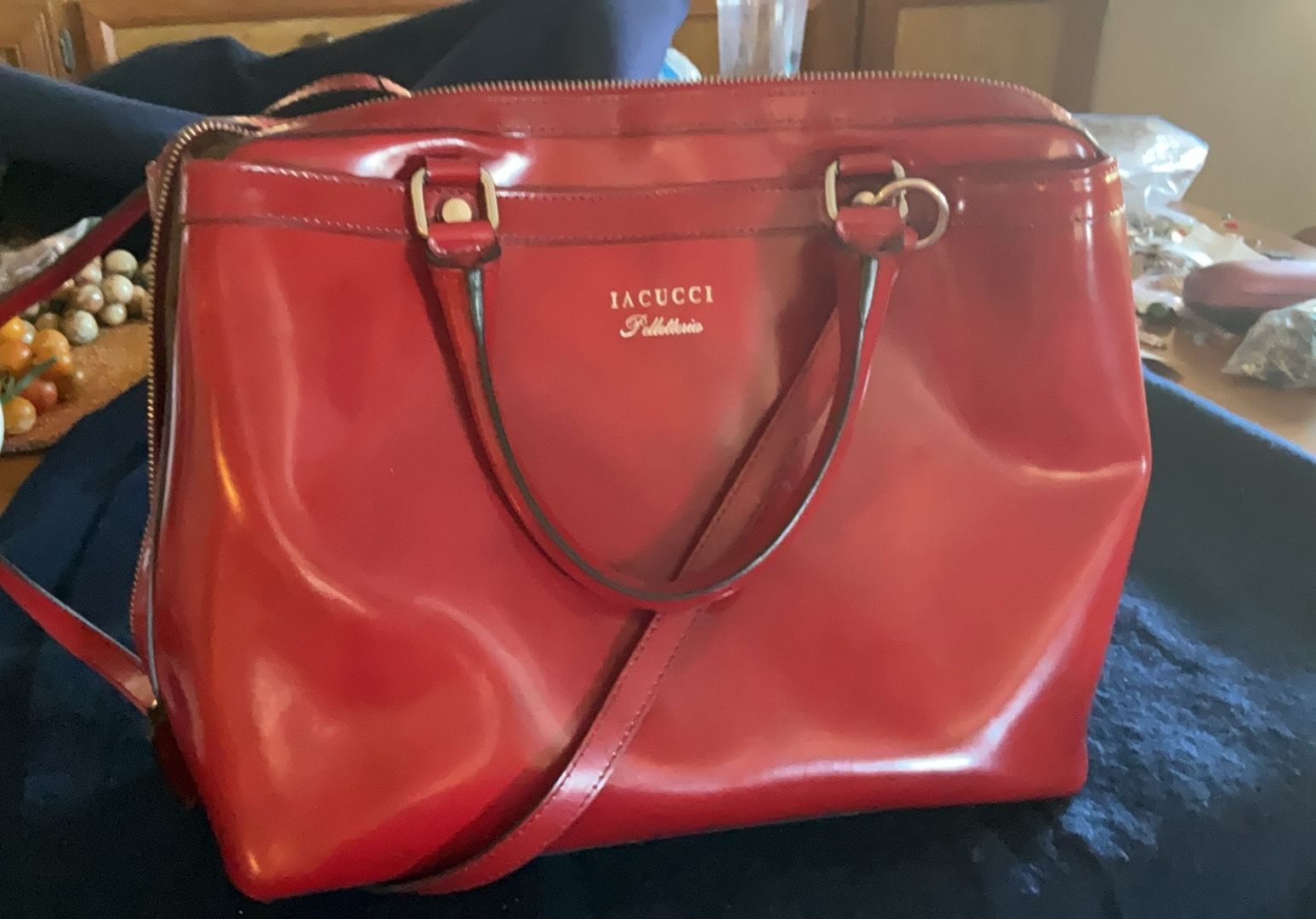 Preownwed Red Leather Italian Handbag By Iacucci Pelletteria