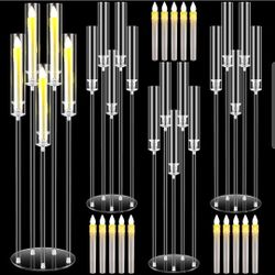 4 Sets 5 Arms Acrylic Candelabra Centerpieces 35'' Tall Clear Candlestick Holde