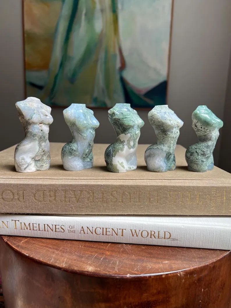 Small Moss Agate Lady Body Statues H3” ( firm on price )