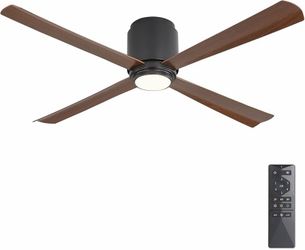 WINGBO 54 Inch Wet-Rated Ceiling Fan with Dimmable Light, 4 ABS Blades, 6-Speed Quiet DC Motor, 3 CCT, Waterproof Flush Mount Ceiling Fan for Porch, G