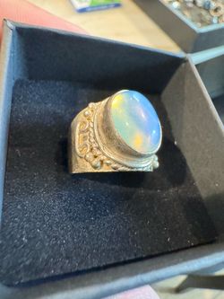Silver Ring with Oval Opalite Stone