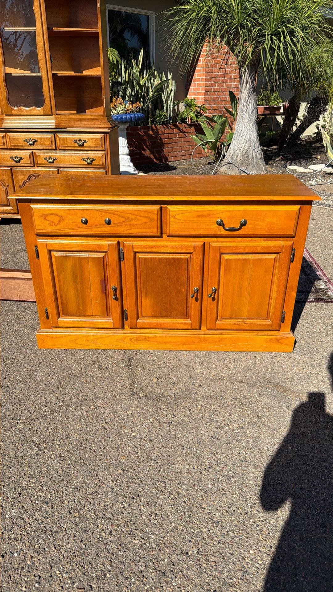 Solid oak sideboard with three doors and two drawers