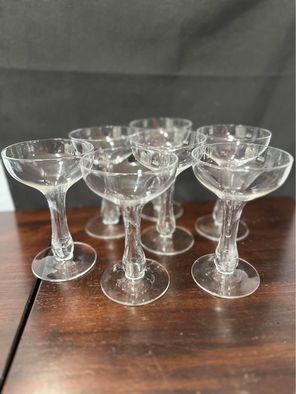 Set Of 7 Vintage, Hollow Stem Champagne Glasses 