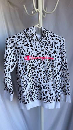 Champion hoodie, girls, white and black animal, leopard print pink letters