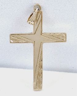 14k Gold Cross Pendant with Engraved Detail