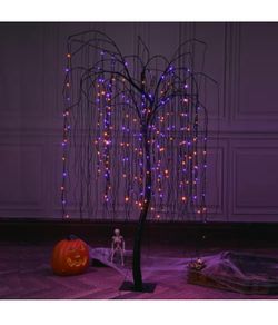 7 ft. Purple Pre-Lit LED Halloween Tree Artificial Christmas Tree with Spiders and 256 LED Lights