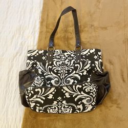 Buckhead Betties Brown & White Leather Canvas Tote