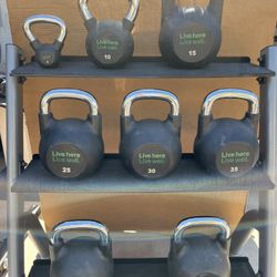 5-50lb Urethane Kettlebell Set With Rack 