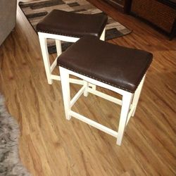 Pair Of Nail Head Saddle Bar Stools