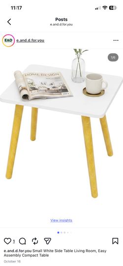 Small White Side Table Living Room, Easy Assembly Compact Table