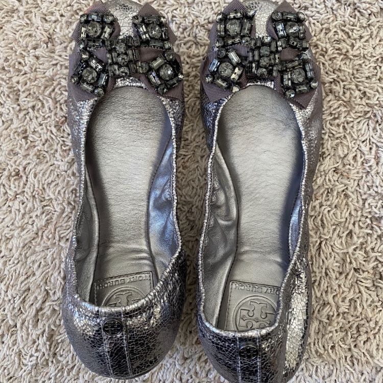 Tory Burch Silver Ballet Flats