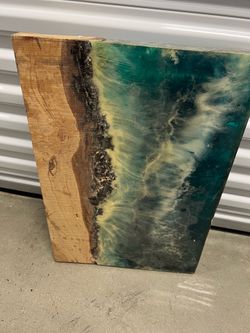 Ocean Epoxy Live Edge Hardwood Slab – End Table Project – 16” x 23”