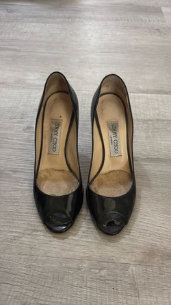 Jimmy Choo Black Patent Leather Peep-Toe Heels