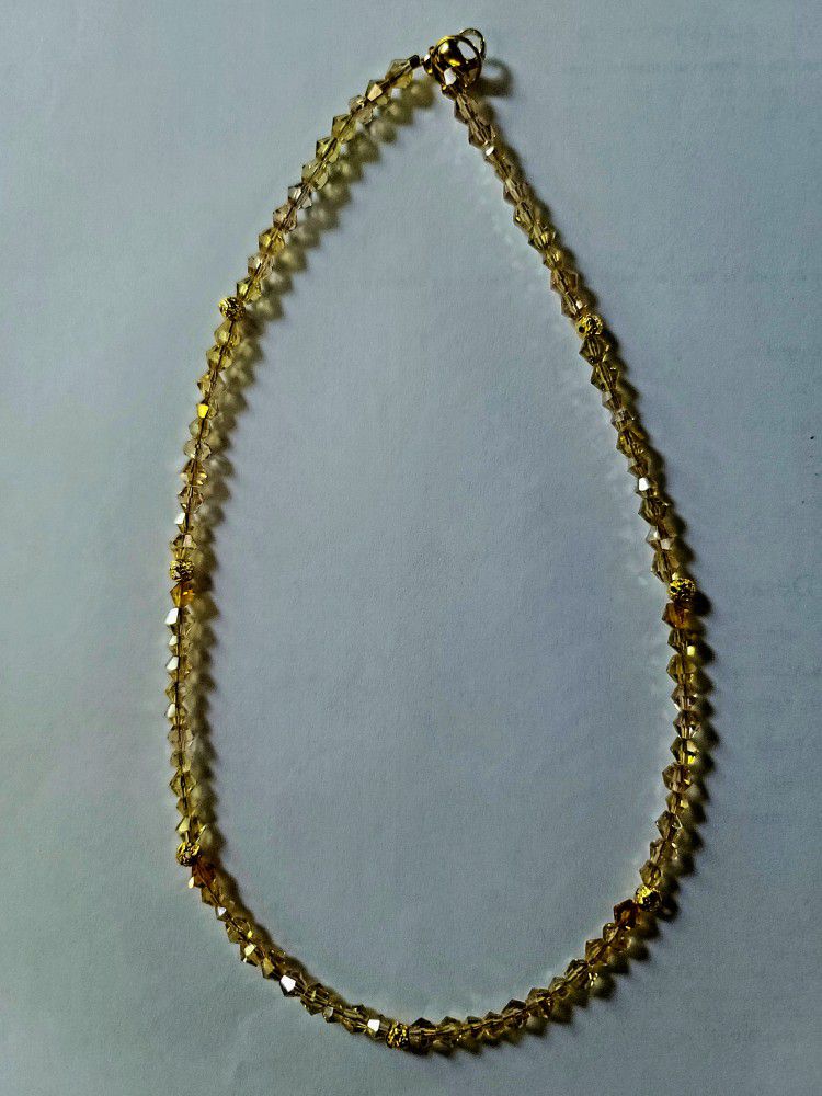 16"CHOKER SWAROVSKI CRYSTAL CHAMPAGNE BUTTER GOLD ACCENT NECKLACE 