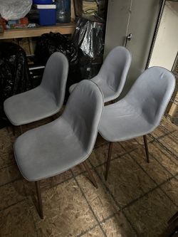 4 Dining Chairs - Light Gray With Metal Legs 