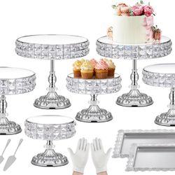 12 Pieces Silver Cake Stand Set, Vintage Cake Display Stand with Crystal Edge and Cupcake Display Tray