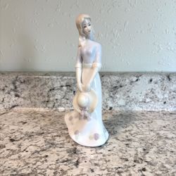 K's Collection Porcelain Lady Holding Hat Figurine-Vintage 8 1/2” Tall 