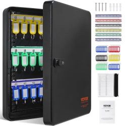 490** 48-Key Cabinet, Key Safe with Combination & Key Lock, Digital Security Storage Box Steel Key Organizer with Adjustable Racks, 48 pcs Colorful Ke