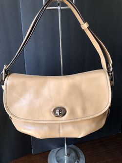 COACH Camel Pebbled Leather F15170 Flap Duffle Shoulder Crossbody Bag