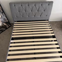 Queen Size Modern Tufted Upholstered Bed Frame - Gray - Like New!