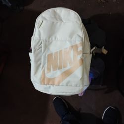 Nike Backpack Light Grey With Tan Lettering 