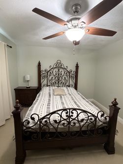🔥 Elegant King Bedroom Set – Solid Wood & Wrought Iron Design 🔥