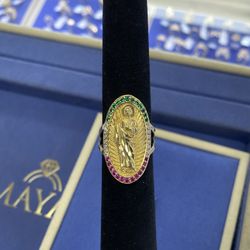 10K Gold CZ San Judas Ring 